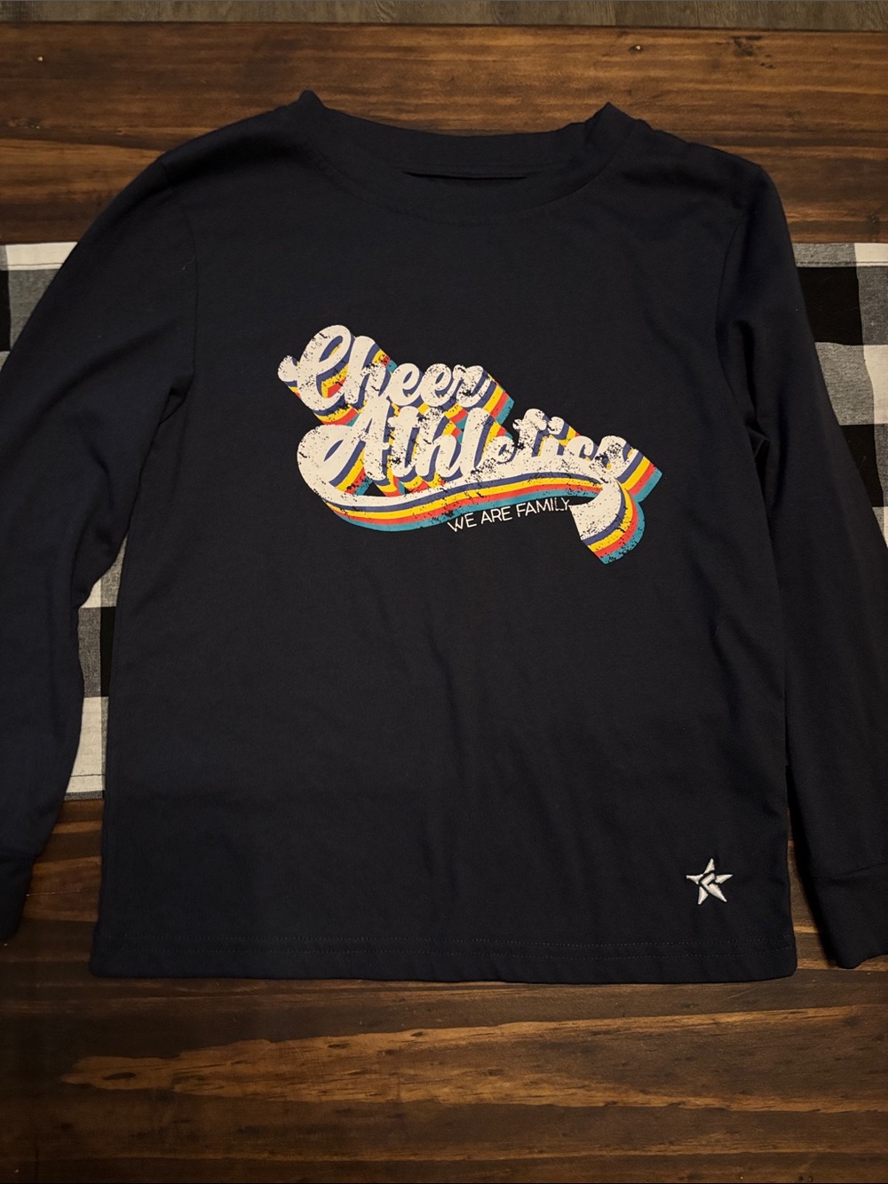 Rebel Athletic Cheer navy blue long sleeve t shirt youth small
